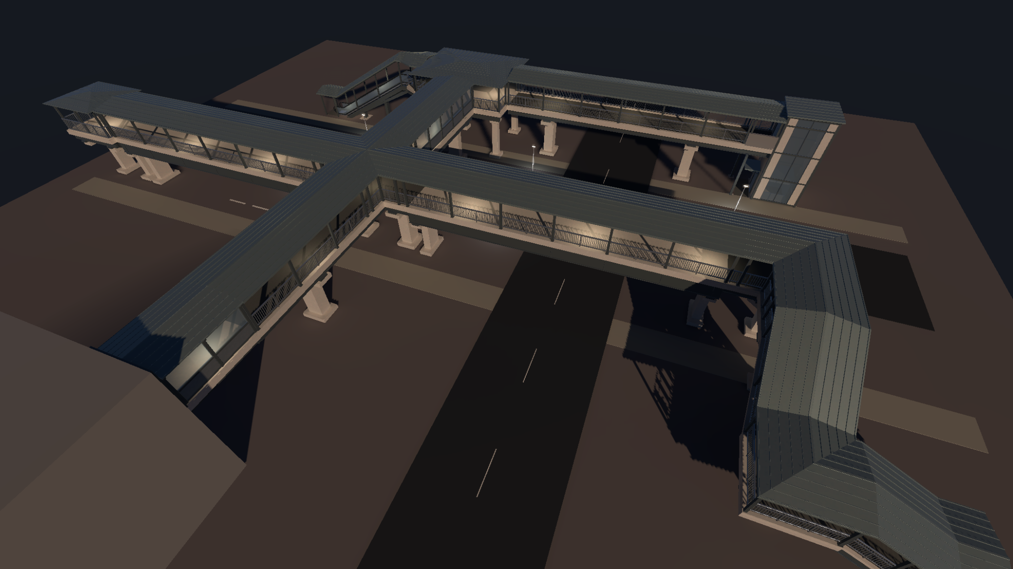 Asian Urban Modular Footbridge Kit assembled in a city road layout